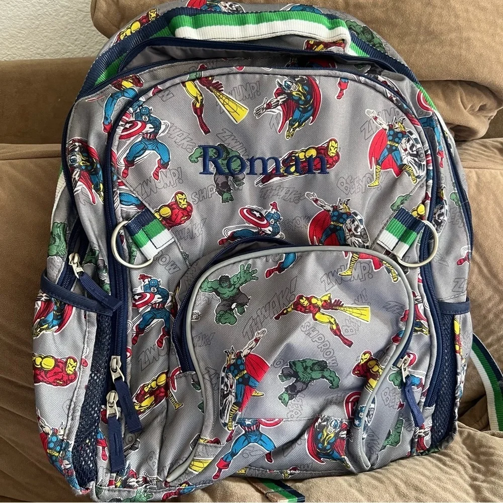Pottery Barn Kids Marvel Comics Backpack with Roman engraving